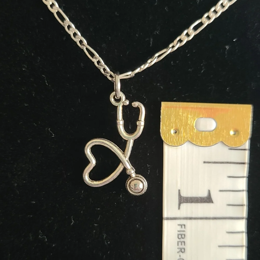 Sterling Silver Heart Stethoscope Pendant Necklace